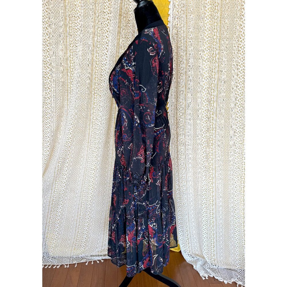 Reba Black Lace Up Paisley Print Metallic Bohemian Embroidered Maxi Dress XL - Picture 7 of 17